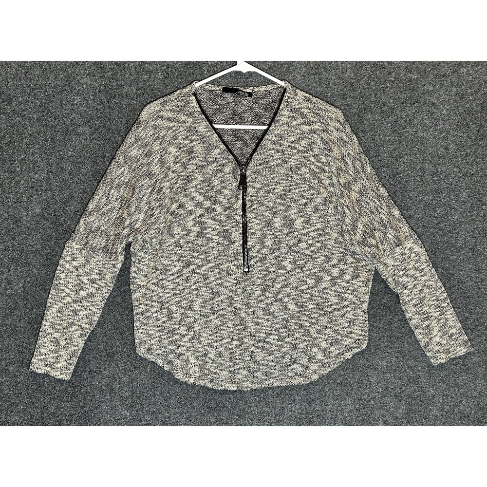Ariella Women's 1/2 Zip Sweater - Variegated Grey/Cream Black Zipper - Sz MEDIUM